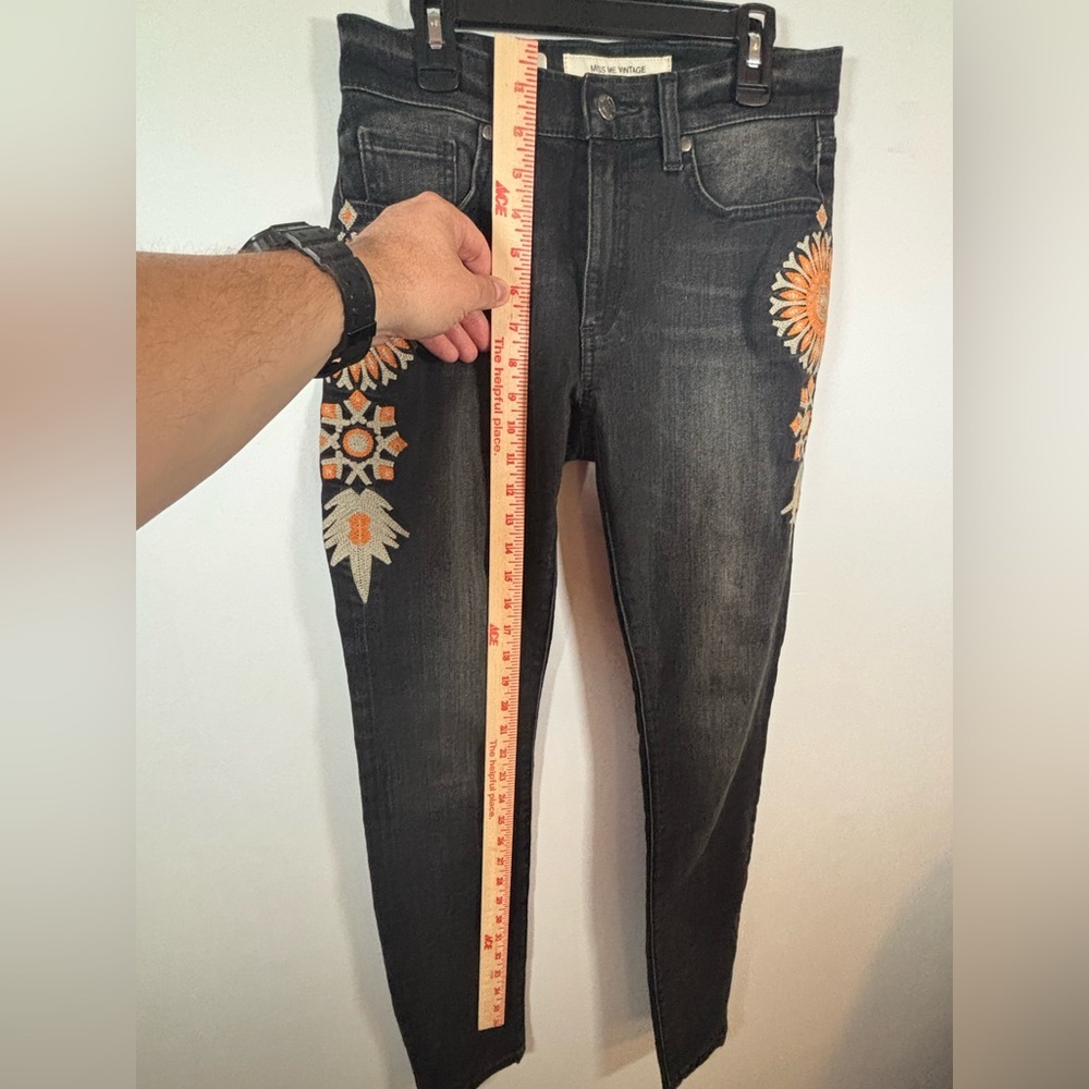Miss Me Vintage Skinny Jeans 27 Black Denim Floral Embroidered Detail - Picture 7 of 11